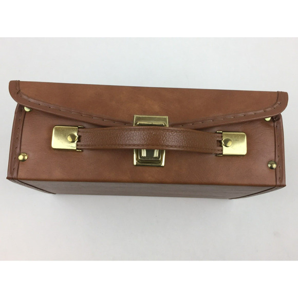 Cassette Tape Case Holder 12 Brown Faux Leather Travel Storage - Picture 2 of 12